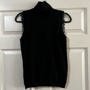 Catherine Maladrino Turtleneck Sleeveless Lace Trim Sweater